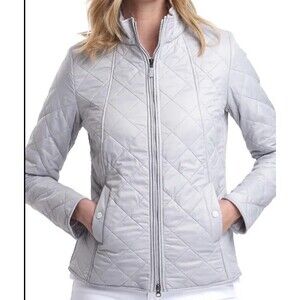 Barbour Backstay Diamond Quilted Jacket  4 US / 34 EU Gray Ice White Fur Lined